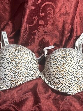 Victoria's Secret Leopard Print Push-Up Bra - White, Brown & Black 38D